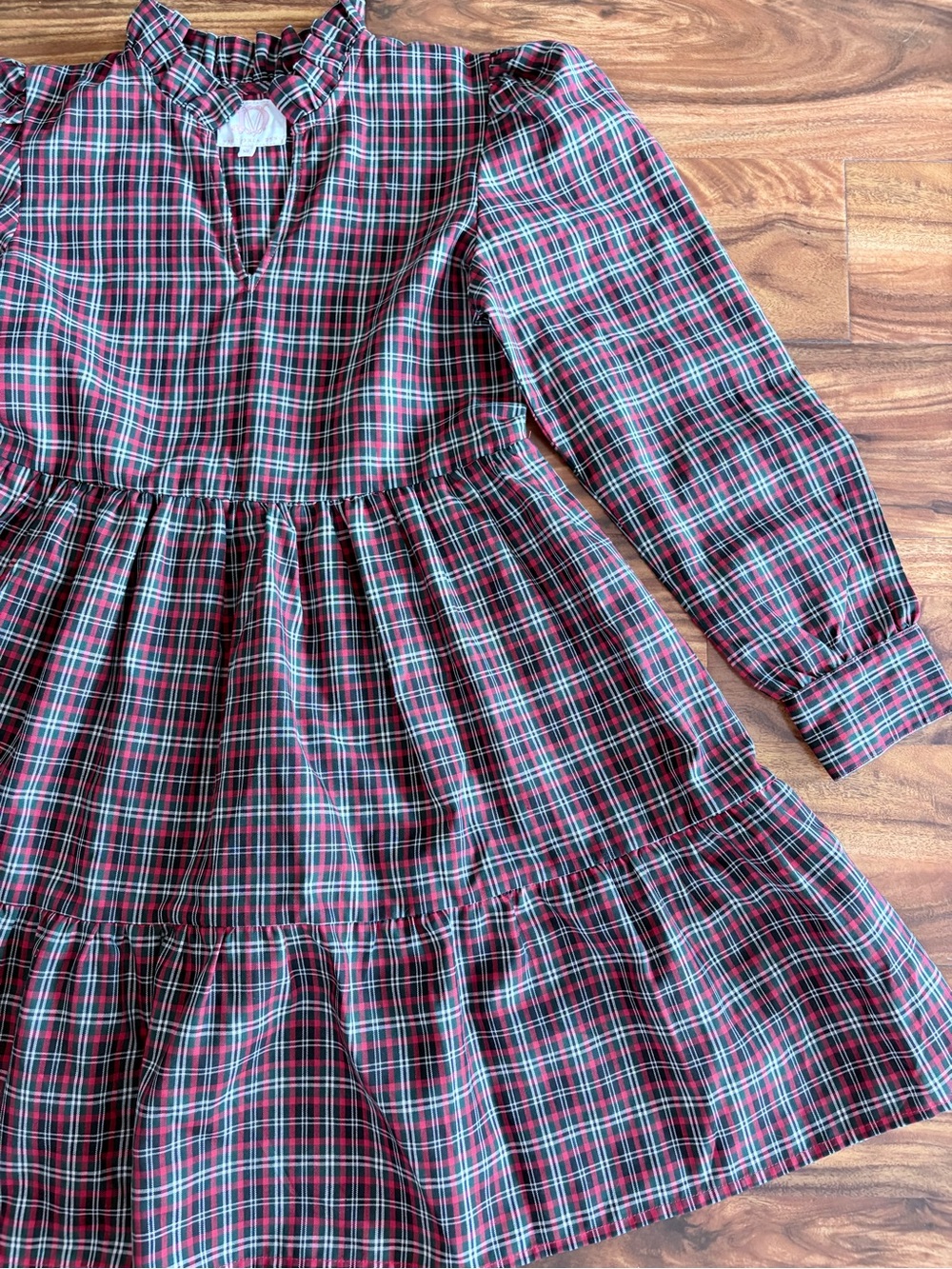 Victoria Dunn Women’s Res Holiday Christmas Plaid Tiered Ruffle Neck Dress XS